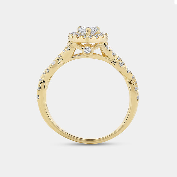 1 and 1/4 Carat Lab-Grown Diamond Pear-Shaped Halo Engagement Ring with a Braided Shank — GILDED New York