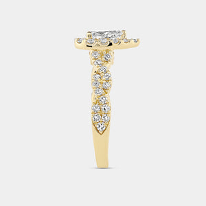 Gilded 1 and 1/4 Carat Lab-Grown Diamond Pear-Shaped Halo Engagement Ring with a Braided Shank