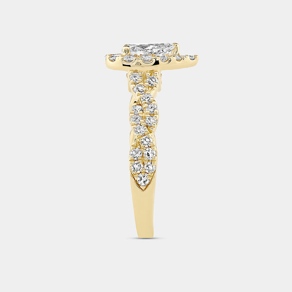 1 and 1/4 Carat Lab-Grown Diamond Pear-Shaped Halo Engagement Ring with a Braided Shank — GILDED New York
