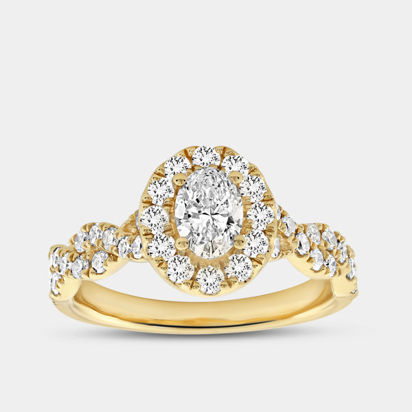 1 and 1/4 Carat Lab-Grown Oval-Shaped Halo Engagement Ring with a Braided Shank — GILDED New York