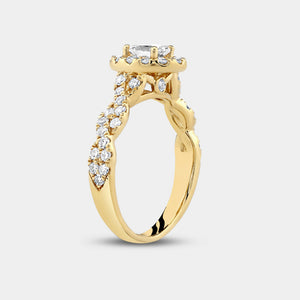 Gilded 1 and 1/4 Carat Lab-Grown Oval-Shaped Halo Engagement Ring with a Braided Shank