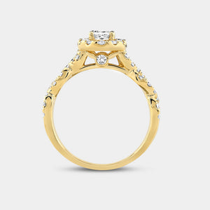 Gilded 1 and 1/4 Carat Lab-Grown Oval-Shaped Halo Engagement Ring with a Braided Shank