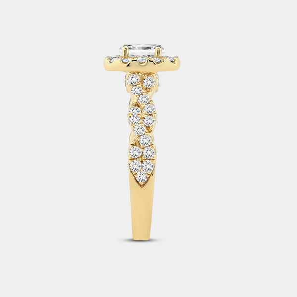 1 and 1/4 Carat Lab-Grown Oval-Shaped Halo Engagement Ring with a Braided Shank — GILDED New York