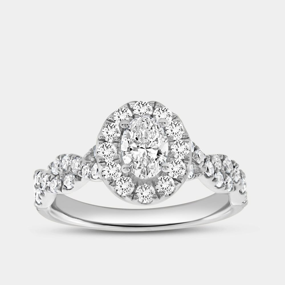 Gilded 1 and 1/4 Carat Lab-Grown Oval-Shaped Halo Engagement Ring with a Braided Shank