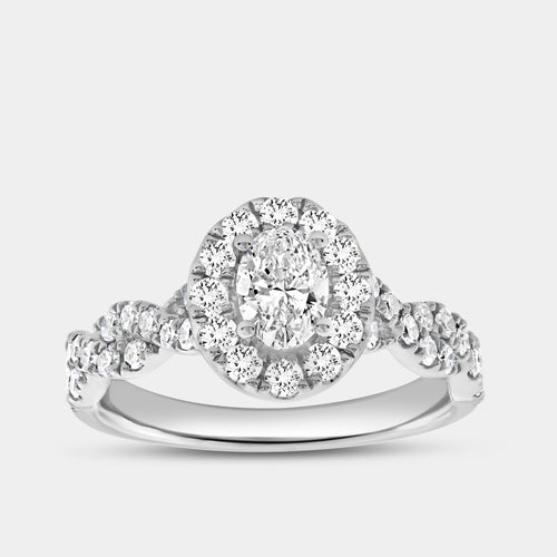 Gilded 1 and 1/4 Carat Lab-Grown Oval-Shaped Halo Engagement Ring with a Braided Shank
