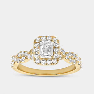 Gilded 1 and 1/4 Carat Lab-Grown Diamond Emerald-Cut Halo Engagement Ring with a Braided Shank