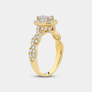 Gilded 1 and 1/4 Carat Lab-Grown Diamond Emerald-Cut Halo Engagement Ring with a Braided Shank