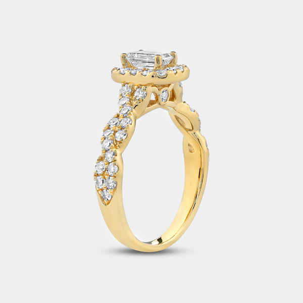 1 and 1/4 Carat Lab-Grown Diamond Emerald-Cut Halo Engagement Ring with a Braided Shank — GILDED New York