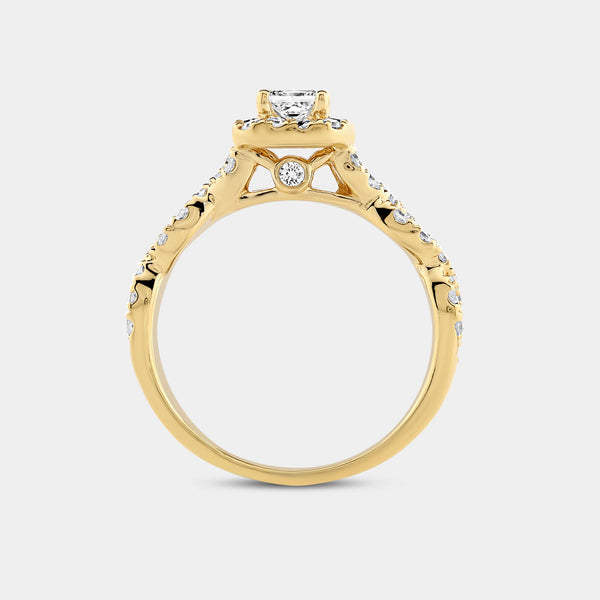 1 and 1/4 Carat Lab-Grown Diamond Emerald-Cut Halo Engagement Ring with a Braided Shank — GILDED New York