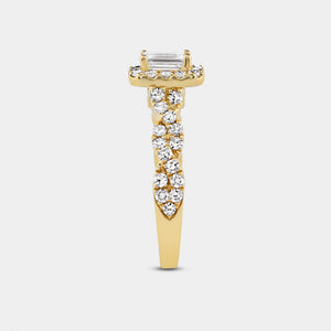 Gilded 1 and 1/4 Carat Lab-Grown Diamond Emerald-Cut Halo Engagement Ring with a Braided Shank