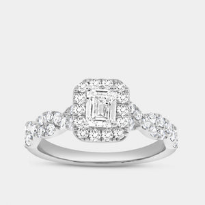 Gilded 1 and 1/4 Carat Lab-Grown Diamond Emerald-Cut Halo Engagement Ring with a Braided Shank