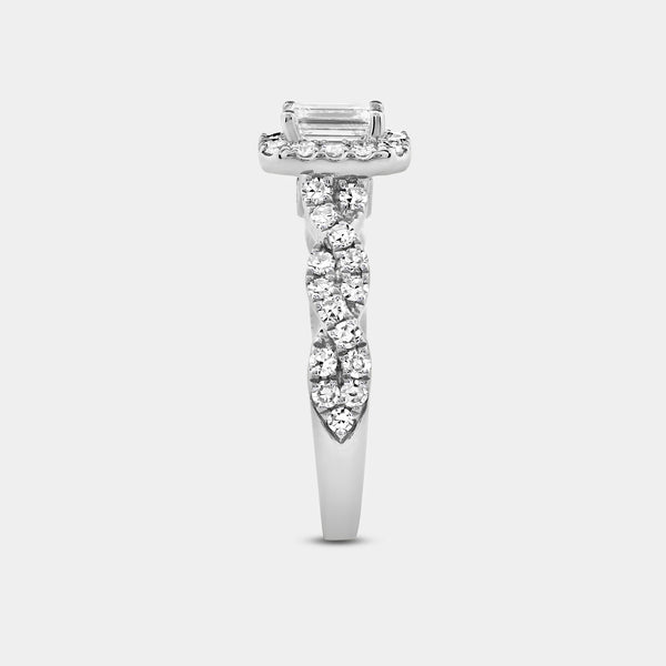 1 and 1/4 Carat Lab-Grown Diamond Emerald-Cut Halo Engagement Ring with a Braided Shank — GILDED New York