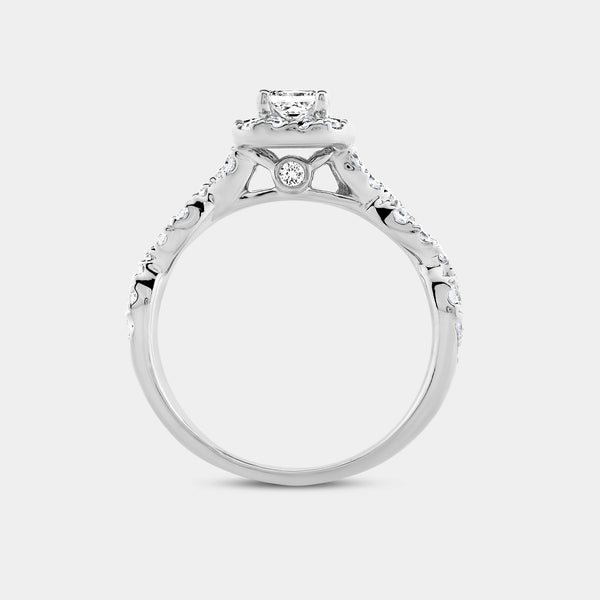 1 and 1/4 Carat Lab-Grown Diamond Emerald-Cut Halo Engagement Ring with a Braided Shank — GILDED New York