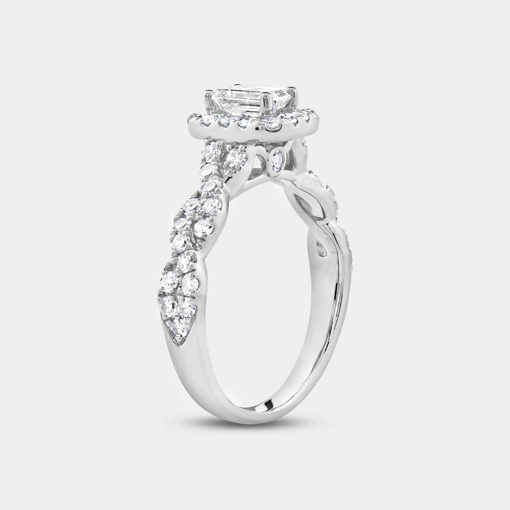 Gilded 1 and 1/4 Carat Lab-Grown Diamond Emerald-Cut Halo Engagement Ring with a Braided Shank