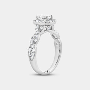 Gilded 1 and 1/4 Carat Lab-Grown Diamond Emerald-Cut Halo Engagement Ring with a Braided Shank