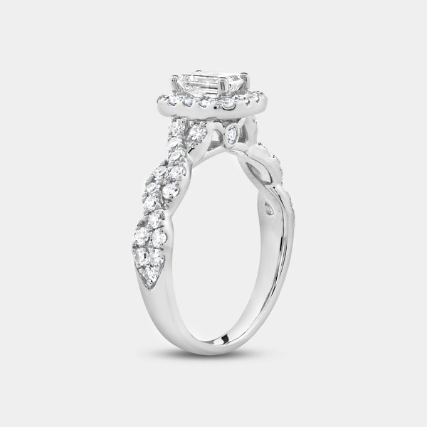 1 and 1/4 Carat Lab-Grown Diamond Emerald-Cut Halo Engagement Ring with a Braided Shank — GILDED New York