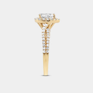 Gilded 1 Carat Lab-Grown Diamond Pear-Shaped Halo Engagement Ring with a Crossover Shank