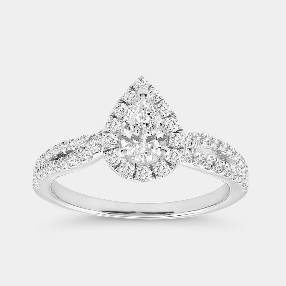 Gilded 1 Carat Lab-Grown Diamond Pear-Shaped Halo Engagement Ring with a Crossover Shank
