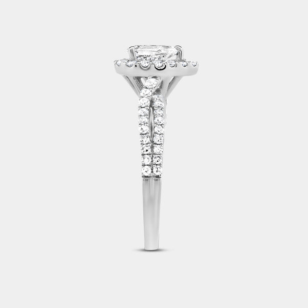 1 Carat Lab-Grown Diamond Pear-Shaped Halo Engagement Ring with a Crossover Shank — GILDED New York