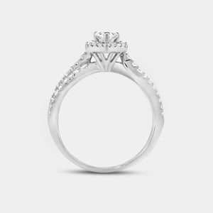 Gilded 1 Carat Lab-Grown Diamond Pear-Shaped Halo Engagement Ring with a Crossover Shank