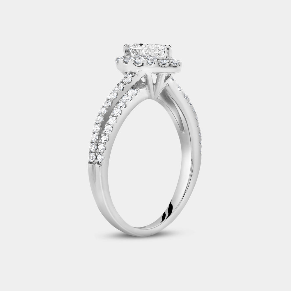 Gilded 1 Carat Lab-Grown Diamond Pear-Shaped Halo Engagement Ring with a Crossover Shank