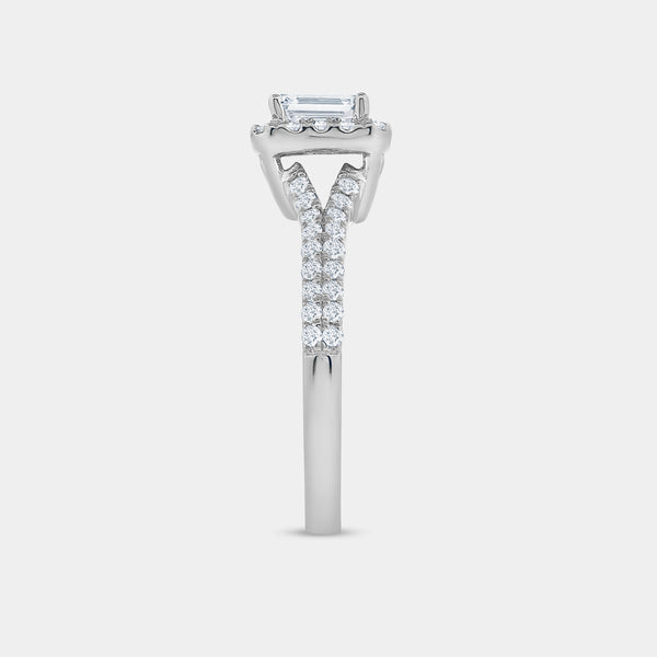 1 Carat Lab-Grown Diamond Emerald-Cut Halo Engagement Ring with a Pavé Shank — GILDED New York