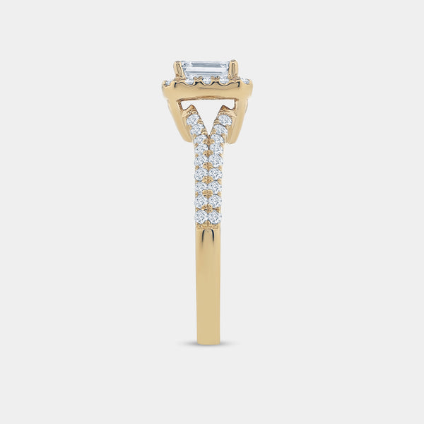 1 Carat Lab-Grown Diamond Emerald-Cut Halo Engagement Ring with a Pavé Shank — GILDED New York