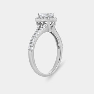 Gilded 1 Carat Lab-Grown Diamond Emerald-Cut Halo Engagement Ring with a Pavé Shank