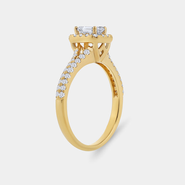1 Carat Lab-Grown Diamond Emerald-Cut Halo Engagement Ring with a Pavé Shank — GILDED New York