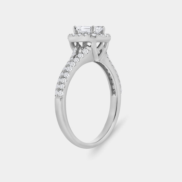 1 Carat Lab-Grown Diamond Emerald-Cut Halo Engagement Ring with a Pavé Shank — GILDED New York