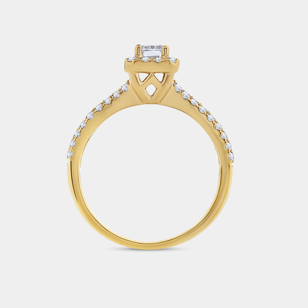 1 Carat Lab-Grown Diamond Emerald-Cut Halo Engagement Ring with a Pavé Shank — GILDED New York
