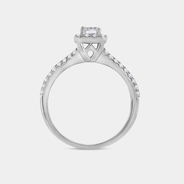 1 Carat Lab-Grown Diamond Emerald-Cut Halo Engagement Ring with a Pavé Shank — GILDED New York