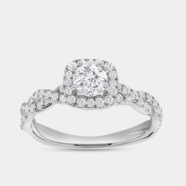 1 Carat Lab-Grown Diamond Engagement Ring with a Round-Shaped Center, a Cushion Halo and a Braided Shank — GILDED New York