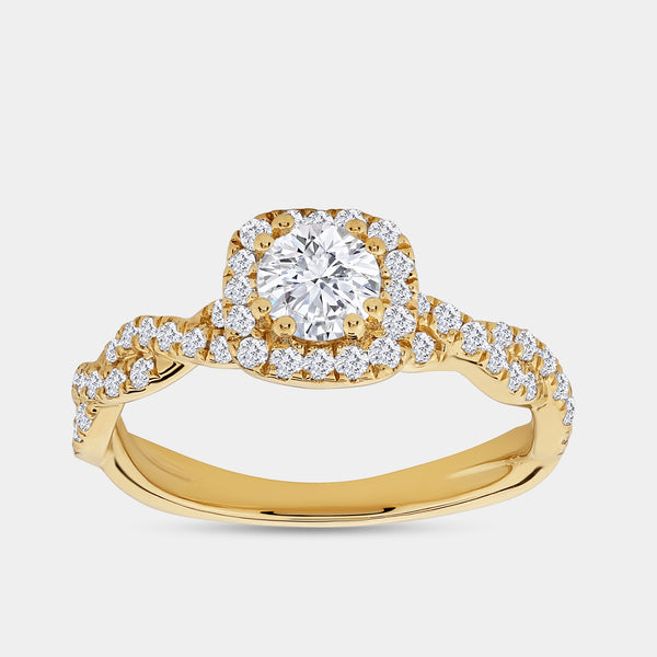 1 Carat Lab-Grown Diamond Engagement Ring with a Round-Shaped Center, a Cushion Halo and a Braided Shank — GILDED New York
