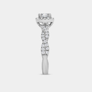 Gilded 1 Carat Lab-Grown Diamond Engagement Ring with a Round-Shaped Center, a Cushion Halo and a Braided Shank