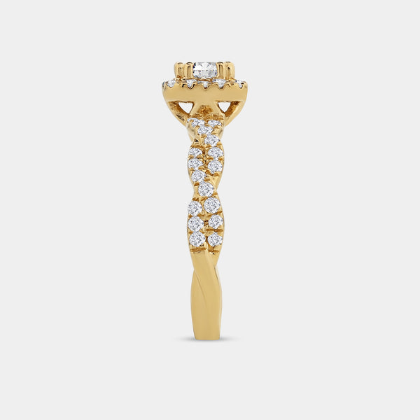 1 Carat Lab-Grown Diamond Engagement Ring with a Round-Shaped Center, a Cushion Halo and a Braided Shank — GILDED New York