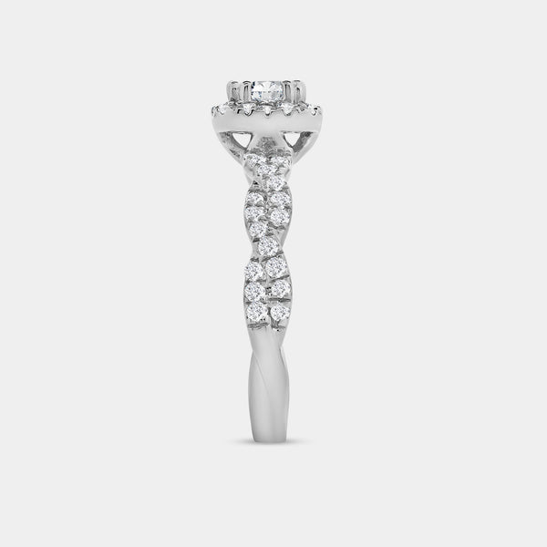 1 Carat Lab-Grown Diamond Engagement Ring with a Round-Shaped Center, a Cushion Halo and a Braided Shank — GILDED New York
