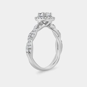 Gilded 1 Carat Lab-Grown Diamond Engagement Ring with a Round-Shaped Center, a Cushion Halo and a Braided Shank