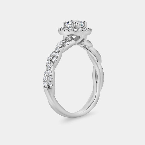 1 Carat Lab-Grown Diamond Engagement Ring with a Round-Shaped Center, a Cushion Halo and a Braided Shank — GILDED New York