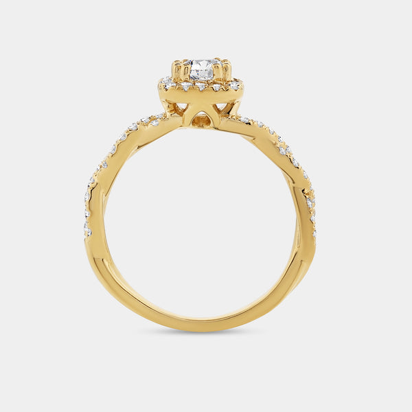 1 Carat Lab-Grown Diamond Engagement Ring with a Round-Shaped Center, a Cushion Halo and a Braided Shank — GILDED New York