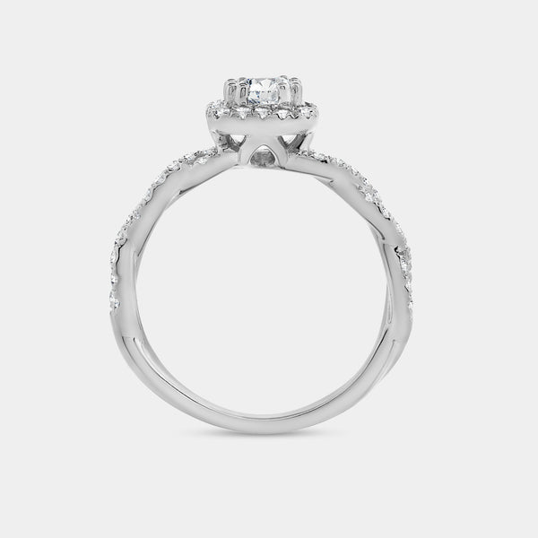 1 Carat Lab-Grown Diamond Engagement Ring with a Round-Shaped Center, a Cushion Halo and a Braided Shank — GILDED New York