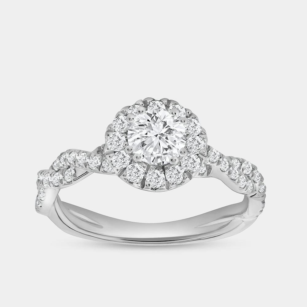 Gilded 1 Carat Lab-Grown Diamond Round-Shaped Halo Engagement Ring with a Braided Shank