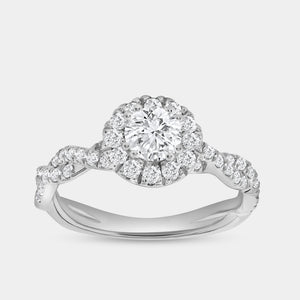 Gilded 1 Carat Lab-Grown Diamond Round-Shaped Halo Engagement Ring with a Braided Shank