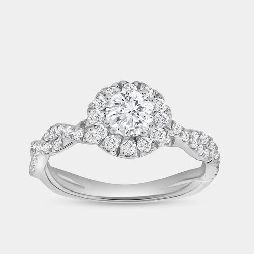 Gilded 1 Carat Lab-Grown Diamond Round-Shaped Halo Engagement Ring with a Braided Shank
