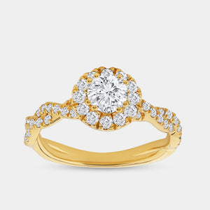 Gilded 1 Carat Lab-Grown Diamond Round-Shaped Halo Engagement Ring with a Braided Shank