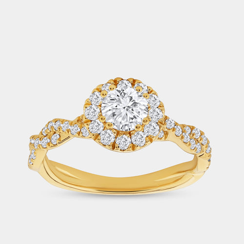 1 Carat Lab-Grown Diamond Round-Shaped Halo Engagement Ring with a Braided Shank — GILDED New York