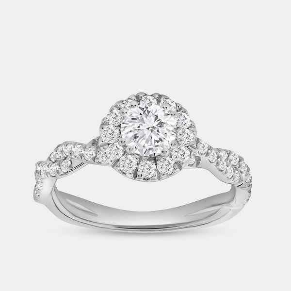 1 Carat Lab-Grown Diamond Round-Shaped Halo Engagement Ring with a Braided Shank — GILDED New York