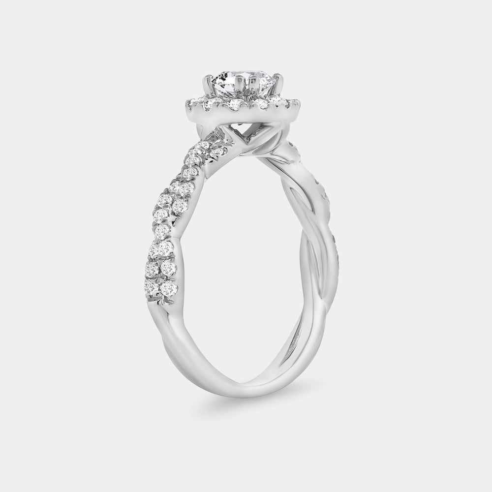 Gilded 1 Carat Lab-Grown Diamond Round-Shaped Halo Engagement Ring with a Braided Shank