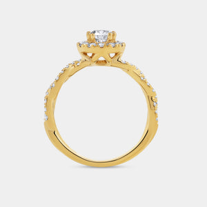 Gilded 1 Carat Lab-Grown Diamond Round-Shaped Halo Engagement Ring with a Braided Shank