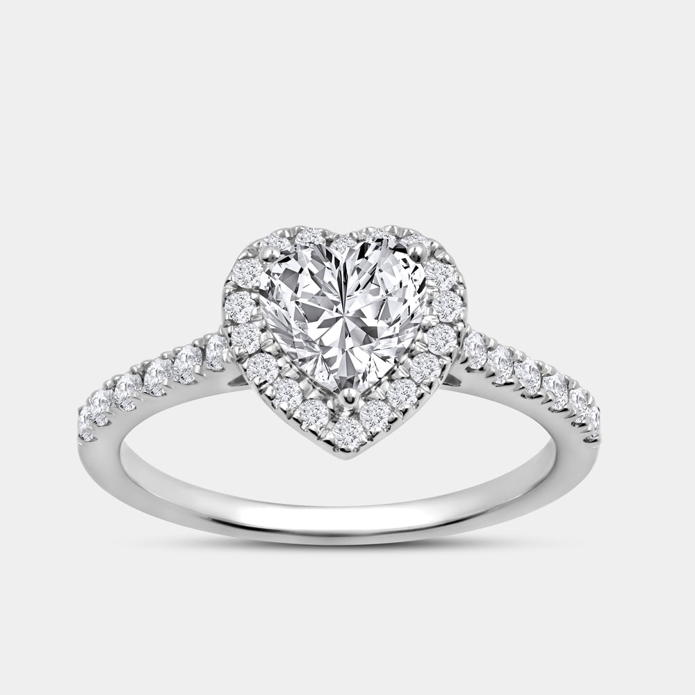 Gilded 1 and 1/3 Carat Lab-Grown Diamond Heart-Shaped Halo Engagement Ring with a Classic Studded Shank